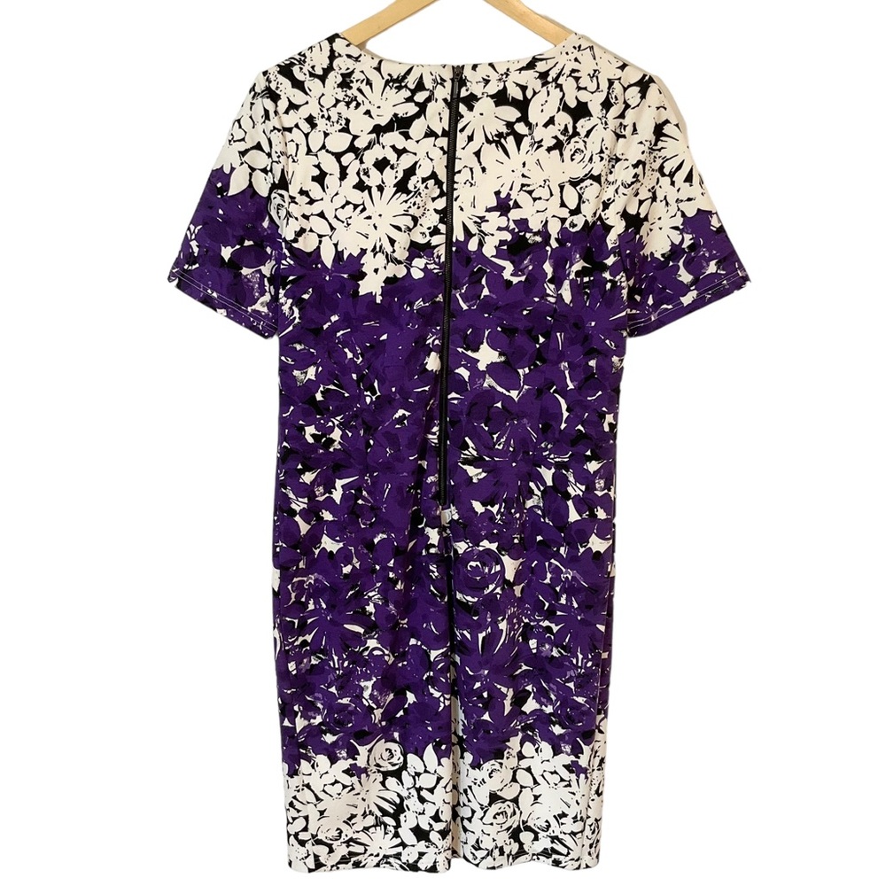 NWT Cleo Petites Floral Shift Dress Black White Purple Women’s 12P - Picture 2 of 12